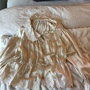Reformation Ivory Embroidered Blouse